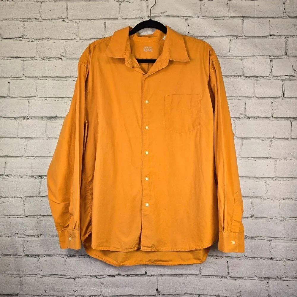J. CREW ORANGE BUTTON DOWN LONG SLEEVE SHIRT MENS SIZE LARGE EUC